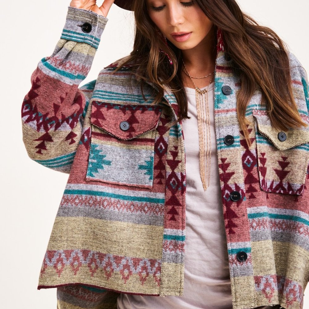 Aztec Shirt Jacket Shacket Yellowstone Rancher Jacket Dutton Berry